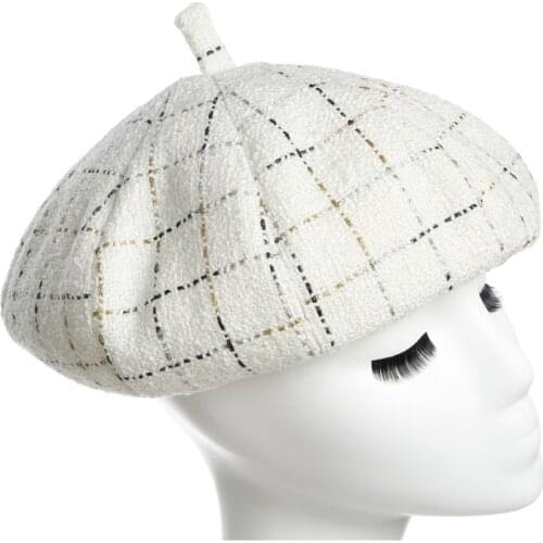 Autumn Winter Lady Berets Black white lattices Golden silver line Pumpkin cap thin British Style Berets chapeau pour les femmes