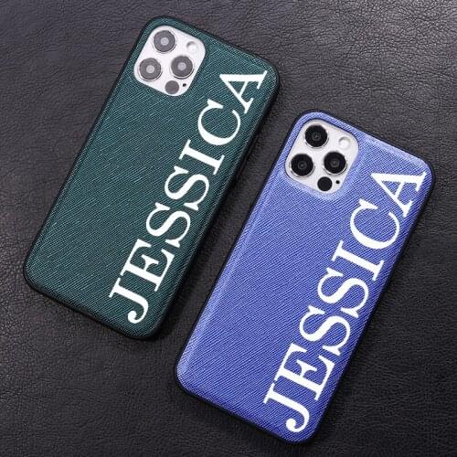 Personalized Custom Name Saffiano Smooth Touch PU Leather Phone Cases For iPhone 12 11 Pro X XS Max XR 7Plus 8Plus Funda Coque