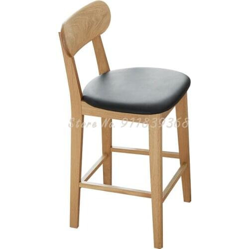Simple 65cm Solid Wood Bar Chair High Stool Nordic Creative Household Bar Stool White Oak Bar Chair Back Leather