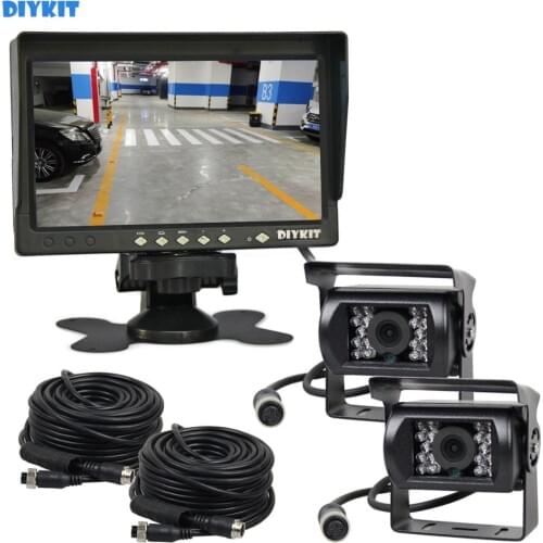 DIYKIT AHD 7" IPS LCD Backup Monitor Rear View Monitor 2 x Waterproof Night Vision 960P AHD LED Camera for Bus Houseboat Truck