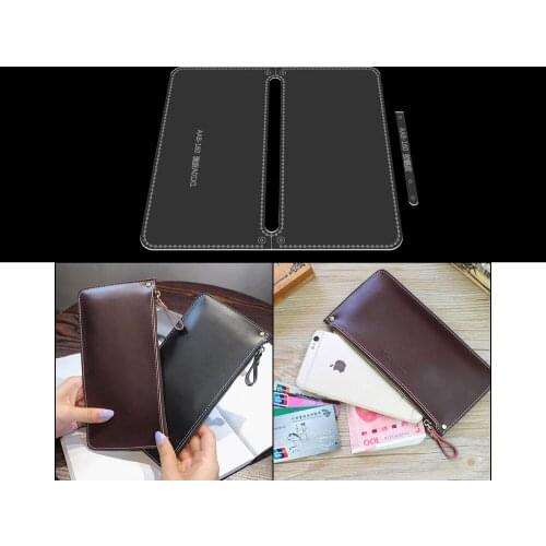 DIY Leather craft Long Zip Wallet Purse Stencil Sewing Pattern Durable Acrylic Wallet Leather Template