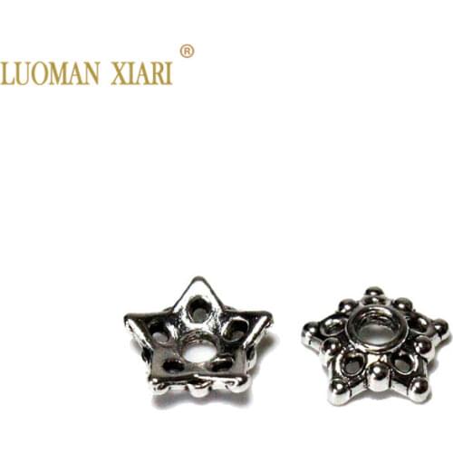 Wholesale Pentagram Shape Silvery Flower Bead Caps Jewelry Findings DIY Bracelet Necklace Accessories For Jewelry Making 8 mm