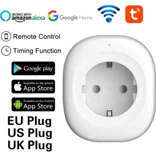 Tuya Wifi Socket 100-240V Voice Control Timer Smart Socket Work with Alexa Google Home Tuya UK/EU/US