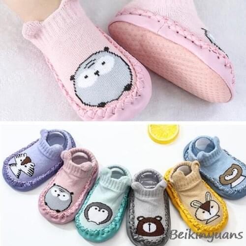 Spring and autumn leather socks cartoon baby shoes socks baby toddler anti-slip bottom 0-1-3 years old childrens floor socks
