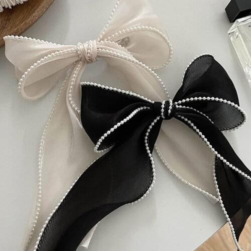 Pearl Hair Bows Clips Women Girls Hairpin Mesh Bowknot Hair Grips Barrettes Headdress Fashion Headwear Hair Accessories