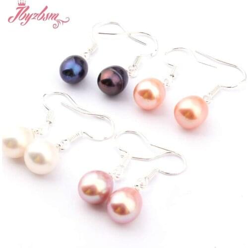 6x7-7x8mm Oval Freshwater Pearl Natural Stone Beads Silver Dangle Hook Fashion Earrings For Woman Christmas Gift 1 Pair