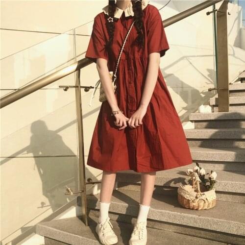 2021summer New Japanese Cute Small Preppy Style Ruffled Collar High Waist Girls' Dress for Women lolita dress