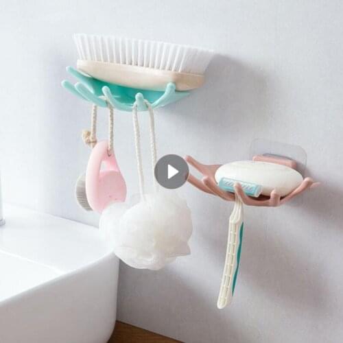 1PC Six Claws Design Soap Box Punch-free Strong Adhesive Soap Dishes Soap Cases Bathroom Drain Soap Holder Tray Accessories