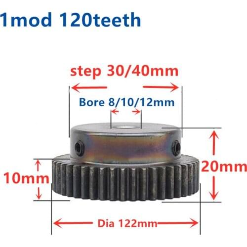 1pc Spur Gear pinion 1mod 120T Bore 8-12mm Straight Teeth Metal gear steel gear CNC gear transmission