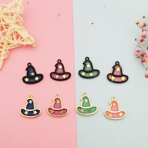 10pcs Alloy Star Magic Hat Enamel Charms Pendant Halloween Series Cap Floating For DIY Earring Jewelry Making Finding