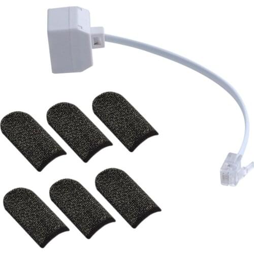 1x RJ11 6P4C Phone Splitter 1 Male 2 Female - White & 6x Gaming Finger Cots 18-Pin Black Black Edge Copper Fibe