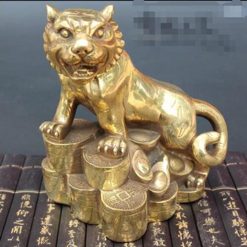 Antique brass crafts Guanyin Buddha statue animal gilt Lucky tiger