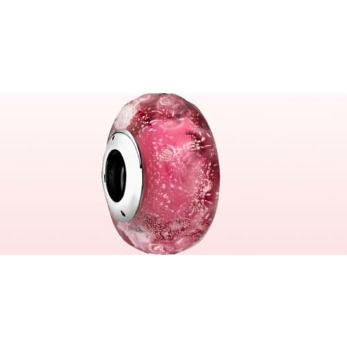 Authentic 925 Sterling Silver Wavy Fancy Pink Murano Glass Beads Charm Fit Original 3mm Bracelet Bangle Jewelry Gift