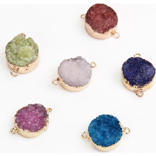 Beadsland Round Nature Stone Gold Plating Geode Druzy Quartz Connectors Colourful Pendant DIY Necklace Bracelet