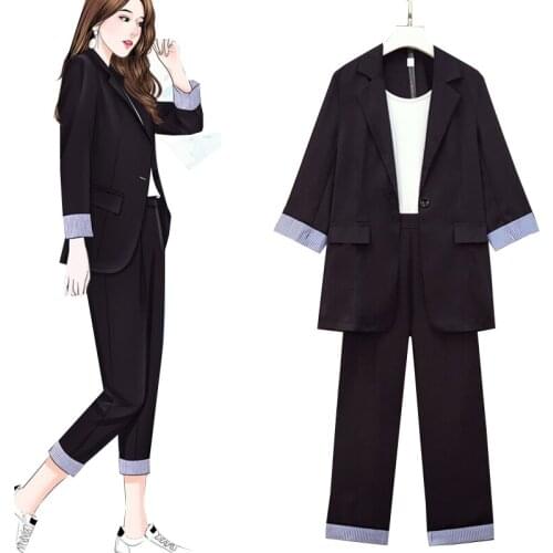 Oversize 4XL Womens Clothing Suit 2021Early Spring New Female Suit Jacket Two-Piece Loose Lady Blazer Vintage Nine Sleeves Suit