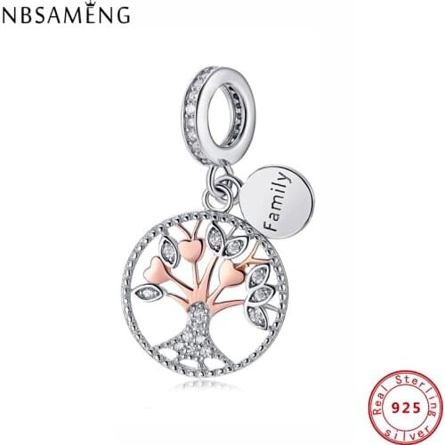Charm 100% 925 Sterling Silver Beads Rose Gold Color Charms For Jewelry Making Tree Of Life Jewellery Fit Bracelet Necklace