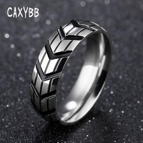 Caxybb Domineering Creative Car Tires Printed Mens Ring Titanium Steel Tide Single Can Be Inscribed Rings Jewelry Fit Size 7-11