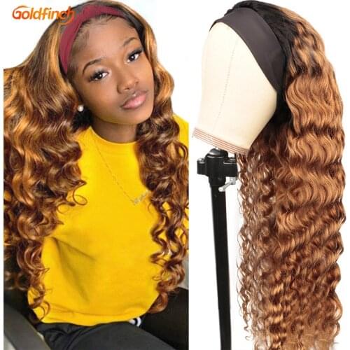 Loose Deep Wave Headband Wig 30 32 Inches 180 Density Ombre Headband Wig Human Hair Remy Brazilian Scarf Wig 1B/30 No Gel Wig