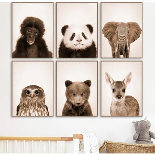 Gorilla Elephant Panda Bear Deer Nursery Wall Art Canvas Painting Nordic Posters And Prints Wall Pictures Baby Kids Room Decor