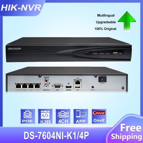 Hikvision Original 4CH POE Embedded Plug Play 4K PoE NVR DS-7604NI-K1/4P for IP Camera CCTV System Upgradable HDD Selectable