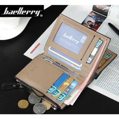 New Korean Casual Mens Wallet Short Vertical Locomotive British Casual Multi-function Card Bag Zipper Buckle Triangle Folding