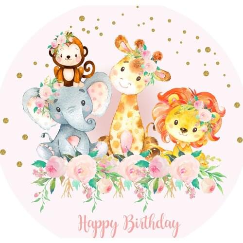 Round circle background watercolor Jungle animals backdrop baby shower kid happy birthday Party table Covers decoration YY-540