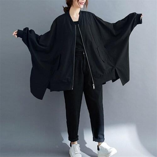 55-100KG Women Coat Spring Autumn New Zipper Long Sleeve Loose Irregular Jackets Personality Fashion Commuter Casaco Feminino