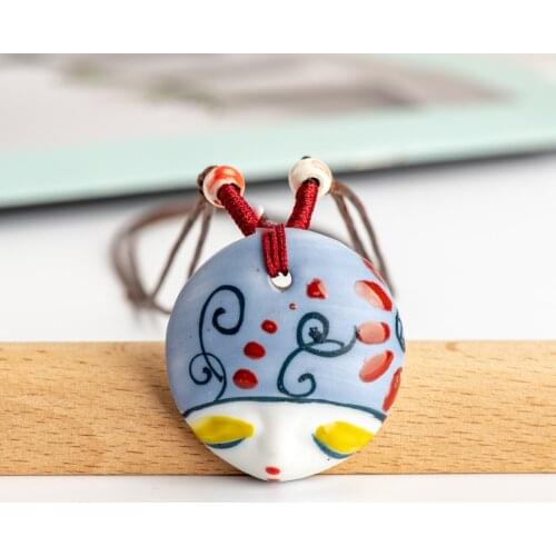 L China Ceramic Girl Face Pendant Bar necklace retro Chinese style Necklaces & Pendants #IY462