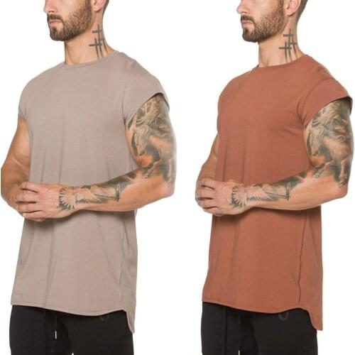 Summer New Muscle Dog Short-Sleeved T-shirt Mens Sports Running Training Wear Slim Solid Color Fitness Top