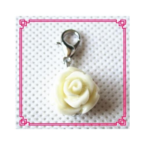 Hot selling 20pcs/lot 10mm cream rose flower dangle charms lobster clasp charms for glass floating lockets