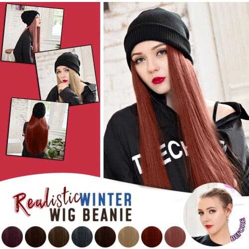 Matte Long Straight Wig Hat Hooded Wig Winter Cap Caps Casual Women Wig Hats with Hair