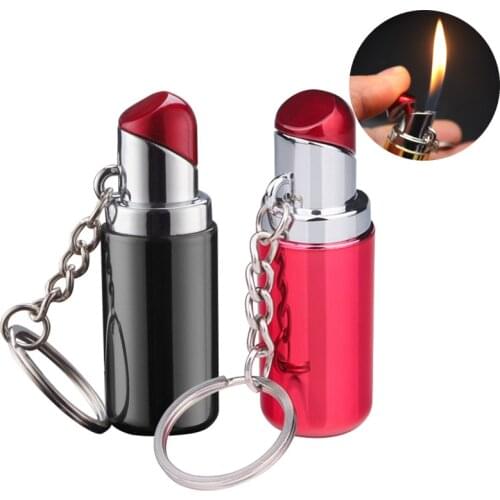 Mini Lipstick Shaped Women Lighter Creative Portable Key Chain Flame Butane Gas Cigarette Lighters for Collection