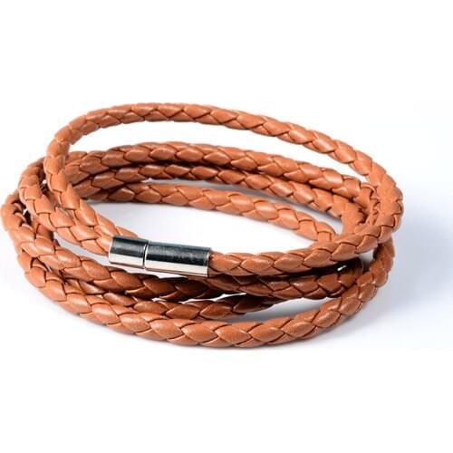 Multi-layer Wrap Leather Bracelet for Men Brown Bracelets & bangles Handmade Mens Stainless Steel Bracelets Accessories