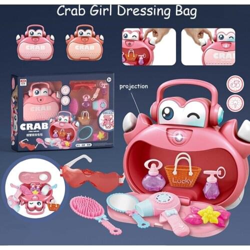 Children Cosmetics Storage Set Crab Dressing Bag Montessori Light Music Projection Jewelry Makeup Toys Gift For Kids And Girls