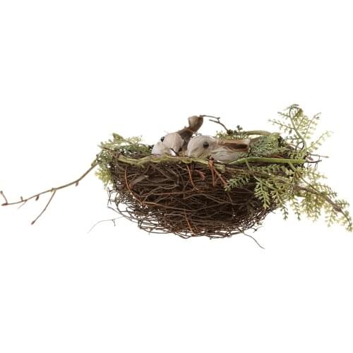 SET Realistic Artificial Birds in Nest with Eggs, Garden Tree Decorative Craft Wedding Doves Ornaments