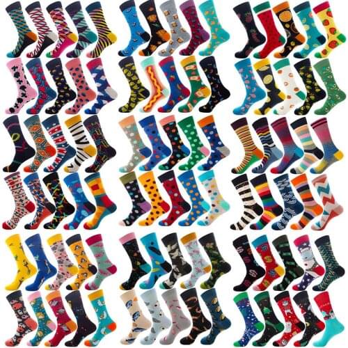 10 Pairs Colorful Mens Socks Hip-Hop Skateboard Happy Combed Cotton Funny Crew Socks For Christmas Gift Calcetines De Hombre