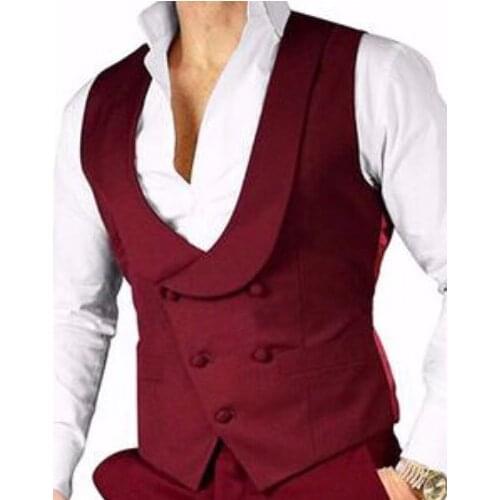 Slim Fit Red Double Breasted Business Slim Fit Wedding Formal Handmade Custom Made Terno Men Waistcoat Vest