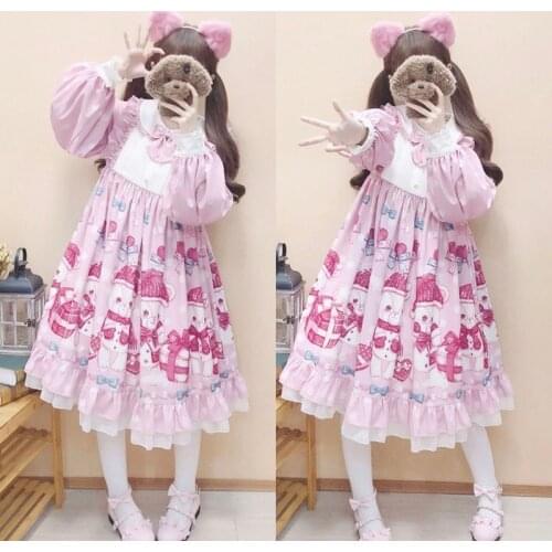 Japanese sweet lolita dress little bear OP dress Lolita bowknot dress Victorian dress kawaii girl gothic lolita op loli cos