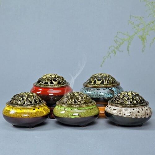 Fambe gold incense burner ceramic antique copper alloy cover plate incense burners censer line