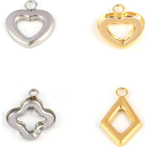20pcs/lot Stainless Steel Rhombus/Heart Leaf Geometric Hollow Pendant Base Setting Bezel For DIY Jewelry Making Component YanQi