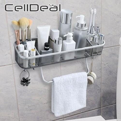 Bathroom Shelf Shower Wall Mount Shampoo Rack With Towel Bar No Drilling Kitchen Toilet Storage Rack Bathroom Accessories