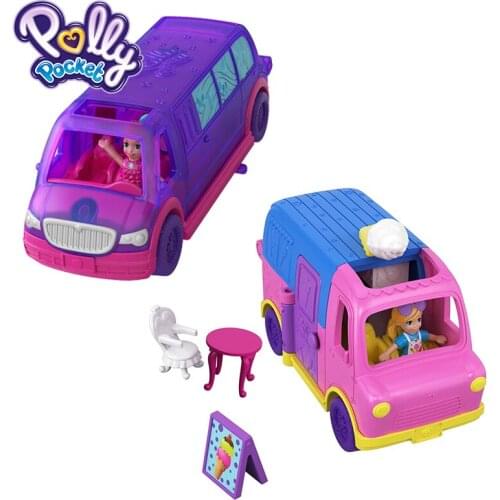 Polly Pocket Brand New Arrical Kid Toys Mini Dolls Funny Bus Pollyville Party Limo GGC39 Two Style Car Toys For Birthday Gift