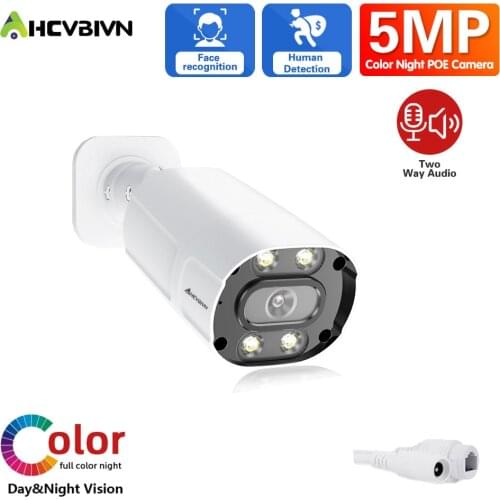 Full Color Night Vision Security Camera 5MP/4K Outdoor Two-Way Audio POE CCTV Video Surveillance Camera HD 8MP 5MP Bullet IP Cam