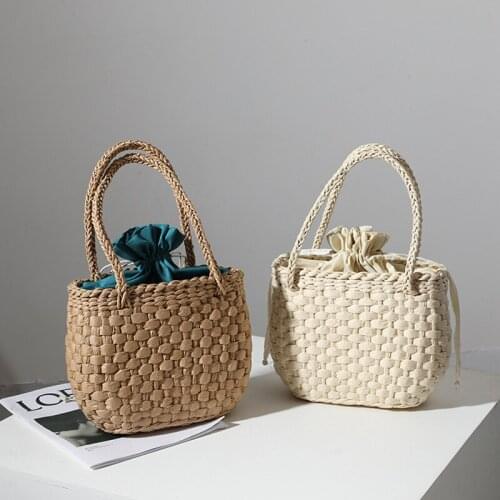 Casual Woven Ladies Handbag Handmade Straw Woven Mini Bag Fashion Shopping Straw Woven Basket Bags Women Mini Tote Bag 2021 New