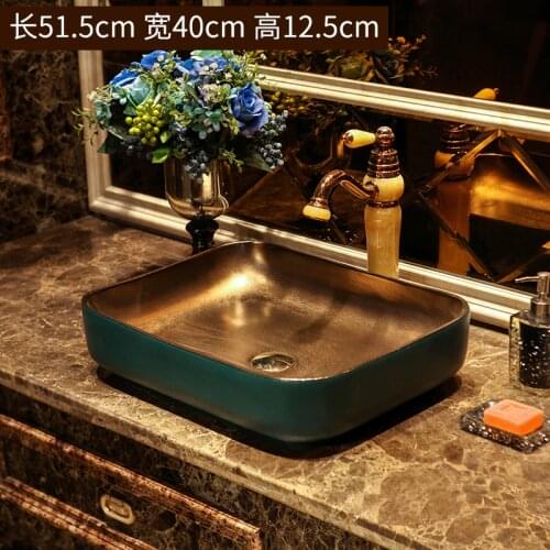 Rectangular New design Jingdezhen ceramic sink wash basinCounter Top Ceramic Wash Basin Bathroom Sinks green with gold