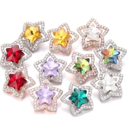 6pcs/lot New Rose Gold Silver color Snap Button Jewelry Rhinestone Crystal Five Star 18mm Snap Buttons for Snap Bracelet Bangle