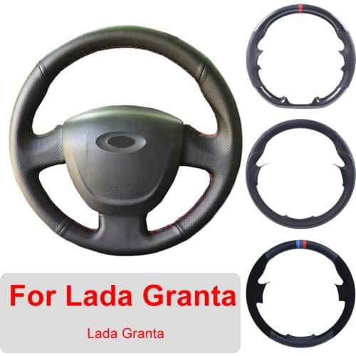 DIY Hand Sewing Car Steering Wheel Cover Customized For Lada Granta 2011-2018 Leather Braiding Cover For Steering Wheel