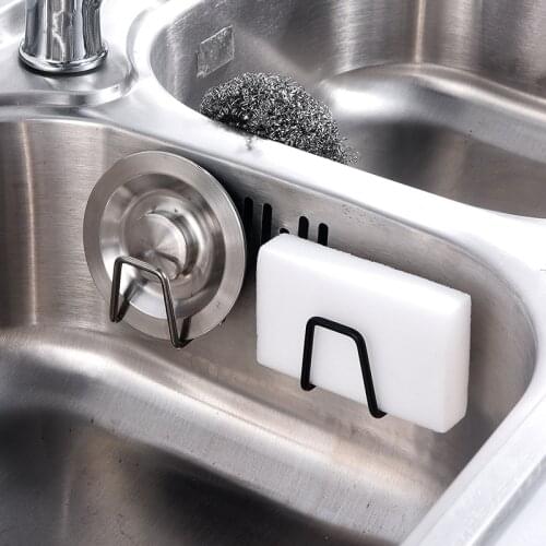 Kitchen Stainless Steel Sink Sponges Holder Self Adhesive Drain Drying Rack Kitchen Wall Hooks Accessories Storage Organizer