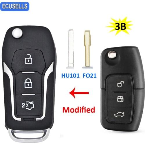 3 Button Folding Flip Remote Car Key Shell Case for Ford Focus 2 3 Mondeo Fiesta C MAX S MAX Kuga Galaxy HU101 FO21 Uncut Blade