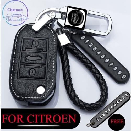 For Citroen Elysee C4 C4L C3-XR C5 C6 Car Key Bag Genuine Leather Case Fob Cover Red Black Holder Interior Accessory